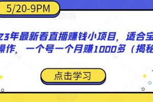 2023年最新看直播赚钱小项目,适合宝妈在家操作,一个号一个月赚1000多(揭秘)