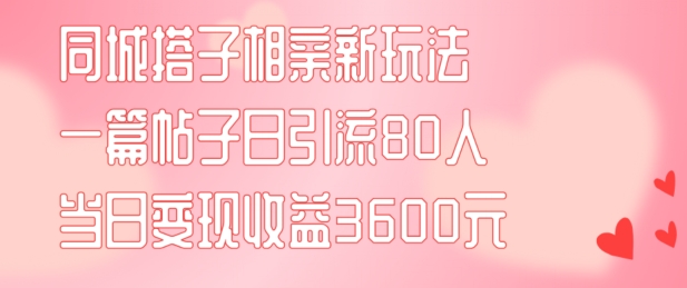 同城搭子相亲新玩法一篇帖子引流80人当日变现3600元(项目教程+实操教程)【揭秘】插图 同城搭子相亲新玩法一篇帖子引流80人当日变现3600元(项目教程+实操教程)【揭秘】