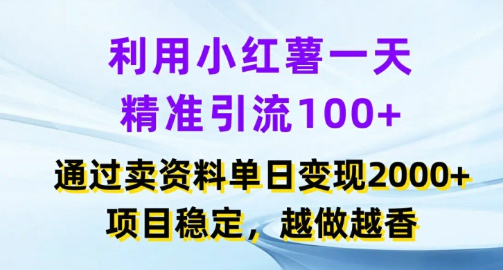 利用小红书一天精准引流100+,通过卖项目单日变现2k+,项目稳定,越做越香【揭秘】插图 利用小红书一天精准引流100+,通过卖项目单日变现2k+,项目稳定,越做越香【揭秘】